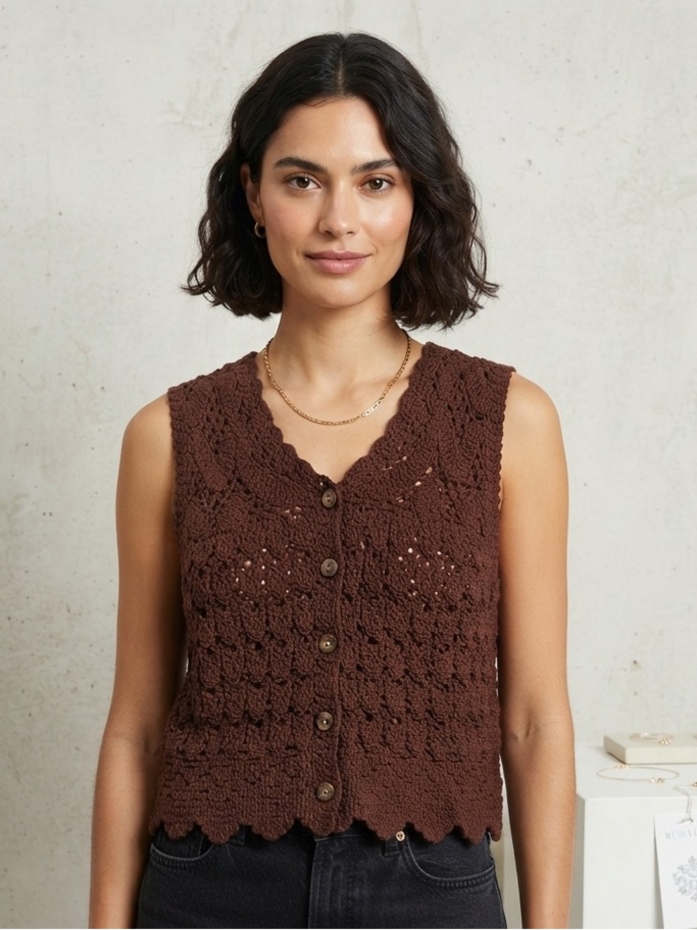 🔸NWT Rebellion Crocheted Button-Front Vest-2FOR$40